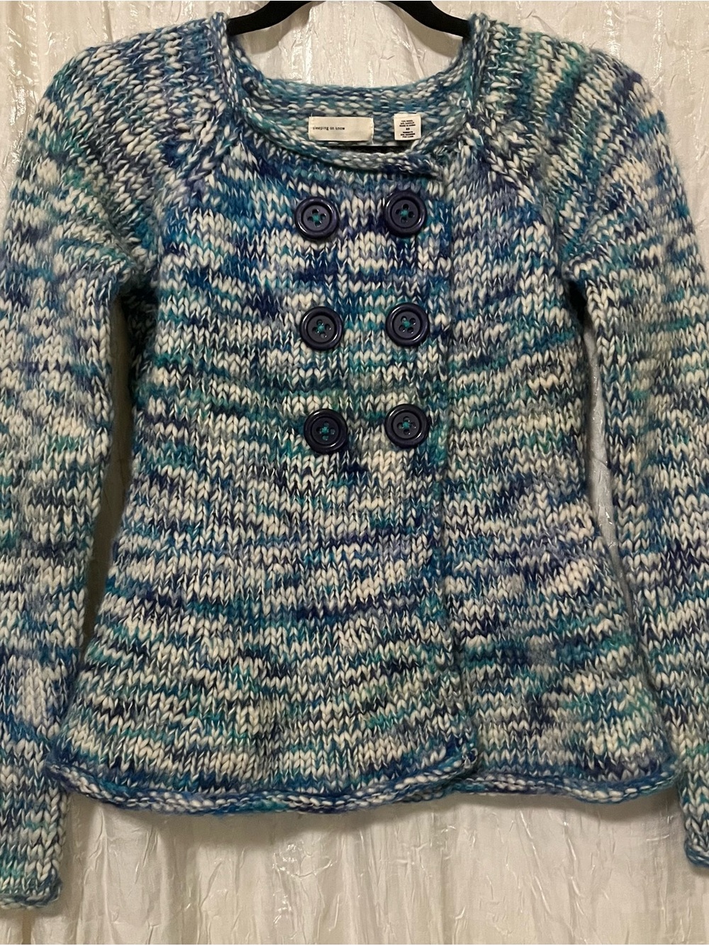 Anthropologie XS Blue & White Knit Double-Breasted Cardigan Excellent Pre-Owned